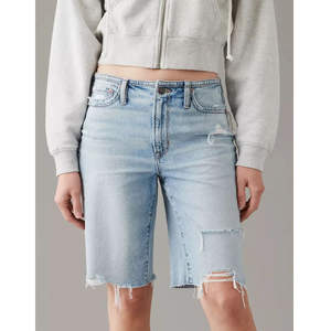 Shorts en jean peigné écologique respirant pour femme, taille mi-haute, coupe skinny, avec cordon de serrage, style streetwear d'été, OEM - Product Image 1