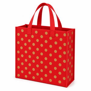 Custom Printed Red Nonwoven Felt Tote <b>Bag</b> with Gold Dots <b>Medium</b> Open Top Hand Length Handle Groceries - Product Image 3