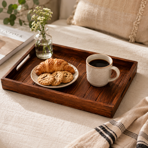 Bandeja de Servir Rústica de Madera con Asas Recortadas |   Bandeja Rectangular para Servir Comida, Bebidas y Decoración del Hogar - Product Image 6
