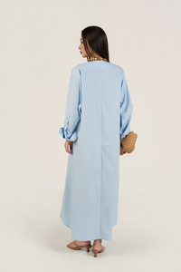 Vestido Midi a Rayas de Popelina de Algodón para Mujer, 100% Algodón, Cuello en V, Manga Regular, Corte Holgado y Recto, Estilo Casual Transpirable para Verano - Product Image 5