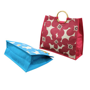 Sac de courses et d'épicerie en tissu Juco à poignée en bois à motif floral, taille moyenne, ouverture supérieure, avec logo personnalisé, modèle 2026, le plus vendu - Product Image 2