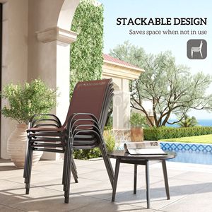 Set di 4 Sedie da Esterno Marroni con Schienale Alto, Impilabili, con Seduta in Rete Traspirante per Giardino, Prato e Impianti Sportivi - Product Image 4