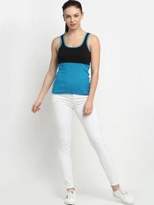 Débardeur Femme Color Block Col Rond Décontracté Respirant Tricoté Sans Manches Bleu Noir Blanc - Product Image 2