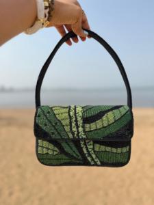 Sac à bandoulière bohème en coton brodé de perles pour femme, fermeture magnétique, idéal pour l'été, les voyages quotidiens, vert, écologique, 1L Fruit - Product Image 1
