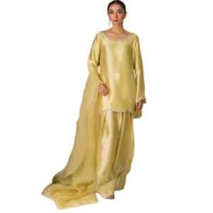 Robes pour femmes indiennes et pakistanaises, Farshi Shalwar Kameez, tissu 100% soie écologique, vêtements formels et décontractés, longueur genou, coupe en A - Product Image 1