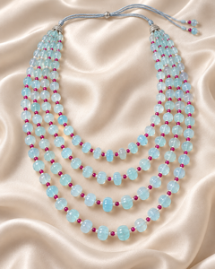 Collier de perles en pierres précieuses naturelles : Aigue-marine, Rubis et Perle - Product Image 4