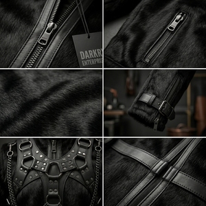 Chaqueta de Cuero Genuino con Peluche Personalizada para Hombre y Mujer, Fabricante Mayorista OEM ODM, Prenda Exterior Negra Estilo Steampunk Punk Gótico - Product Image 6