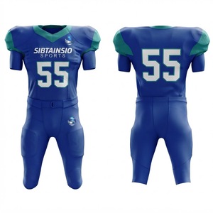 Custom Blue Teal American Football <b>Padded</b> Jersey and Pants Set Team Uniform with Player Number 55 Sublimated Sportswear for Men - Product Image 1