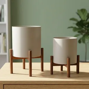 Juego de Soportes Modernos de Madera para Plantas, Macetas de Cerámica, Estilo Escandinavo, Porta Macetas para Interiores, Decoración Minimalista para Sala de Estar - Product Image 3