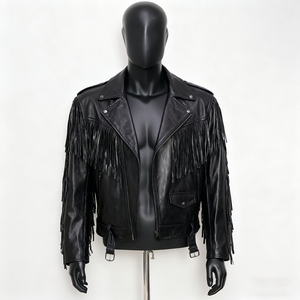 Blouson de motard en cuir de vachette OEM avec appliques, clous de luxe personnalisés, broderies et patchs en strass, blouson bomber pour homme - Product Image 4