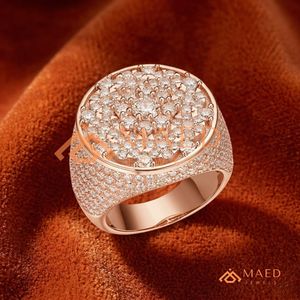 Luxury Iced Out Round Medallion Ring - 14K Rose Gold Plated Hip Hop Cluster Ring Lab Diamond Iced Out Jewellery - Product Image 1