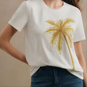 T-shirt pour femme avec perles brodées, perles mobiles double face faites à la main, de qualité supérieure, cadeau pour femme - Product Image 1