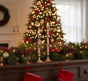 Velas Cónicas de Cera Rosa Pintadas a Mano al por Mayor - Elegante Decoración Festiva para Navidad, San Valentín y Cumpleaños (Juego de 2) - Product Image 2