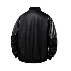 Blouson Bomber en Cuir PU pour Homme, Couleur Unie, Col Montant, Fermeture Éclair, Manches Classiques, Style Automne, Manteau Moto Biker - Product Image 3