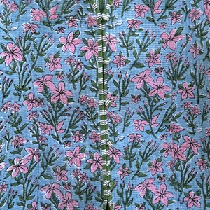 <b>Women</b> Quilted Cotton <b>Jacket</b> Floral Print V Neck Three Quarter Sleeve <b>Spring</b> Outerwear Contrast Trim - Product Image 6
