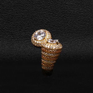 Luxury Men's 18K <b>Gold</b> Plated Sterling Silver Moissanite Hip Hop <b>Cocktail</b> <b>Ring</b> Brilliant Cut Prong Setting Ball Shape Wedding - Product Image 3