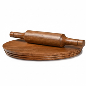 Rodillo y Tabla de Madera de Acacia Hechos a Mano, Diseño Único y Ecológico, Chakla Belan Redonda para Uso en la Cocina - Product Image 1