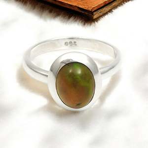 925 Sterling <b>Silver</b> <b>Eternity</b> Wedding <b>Ring</b> In Bohemian Design Oxidized With Oval Cut Black Opal Gemstone For Party & Anniversary - Product Image 1