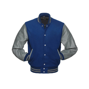 Chaqueta Varsity Azul para Hombre, Producción Harry Johnson 2026, Mangas de Cuero Sintético Gris, Cuerpo de Lana, Cuello Alto, Abrigo de Invierno OEM DM - Product Image 1