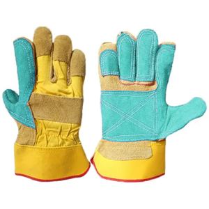 Guantes de seguridad con palma de cuero vacuno y dorso de tela de algodón, puño goma, para protección de manos - Product Image 3
