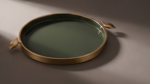 Plateau rond en émail en gros, plateau de service décoratif en métal personnalisé avec poignées en feuille d'or, vaisselle haut de gamme pour les fêtes et la cuisine - Product Image 2