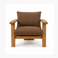 Chaise longue d'extérieur en teck moderne avec coussin brun, chaise de jardin en bois massif pour hôtel, resort, villa.