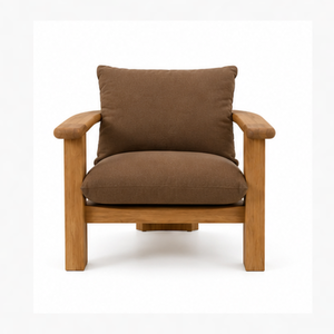 Sillón de exterior moderno de madera de teca con cojín marrón, silla de patio de madera maciza para jardín, para hoteles, resorts y villas. - Product Image 3