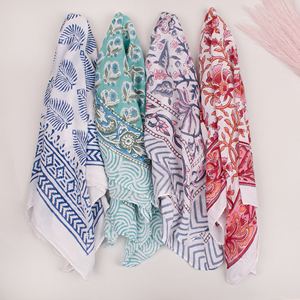 Pañuelo Cuadrado de Algodón con Estampado Floral, Estilo Étnico, Multifuncional, Vintage, Pañuelo de Mano con Estampado a Bloque, Pañuelo Vaquero - Product Image 1
