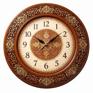 Reloj de Pared de Madera Tallada de Lujo con Diseño Árabe Islámico, Reloj Decorativo para Decoración del Hogar - Product Image 1