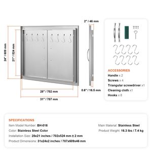Porta di accesso BBQ a doppia parete verticale in acciaio inossidabile da incasso, 31x24 pollici, per cucina esterna e vano portaoggetti a incasso - Product Image 4