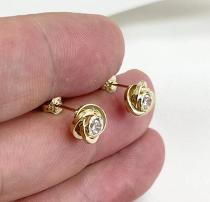 Handmade 18K Gold Filled Gold Plated 925 <b>Silver</b> 5mm CZ Bezel Knot <b>Stud</b> Earrings Minimalist Dainty Jewelry Gift Women - Product Image 2