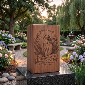 Wooden <b>Memorial</b> Urn Keepsake <b>Box</b> Engraved Angel Cremation Ash Holder Remembrance Gift for Home Shrine - Product Image 2