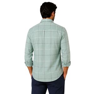 Chemise à manches longues pour homme à carreaux vert menthe, gris et blanc, avec logo personnalisé, boutonnée, en coton, décontractée, vente en gros - Product Image 2