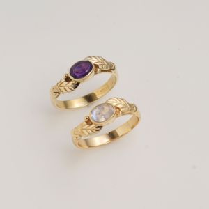 Natural Amethyst Oval Ring Gold Tone Vintage Style Ring <b>Hand</b> Engraved Band Elegant Minimal Designer Ring for Women Gift - Product Image 2