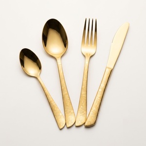 Juego de cubiertos de acero inoxidable chapado en oro de lujo con elegantes cubiertos pulidos a espejo de primera calidad para bodas, hoteles y restaurantes. - Product Image 1