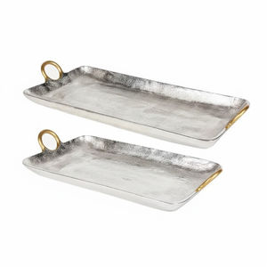 Plateau de service rectangulaire en aluminium doré, design martelé, pour la maison et les hôtels, plateau de service pour le thé et le café avec poignée décorative - Product Image 5