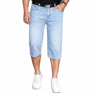 Pantalones Cortos de Mezclilla para Hombre, Estilo Nuevo, Hechos a Medida, Lavado Ácido, Color Sólido, 100% Algodón, Largos - Product Image 2