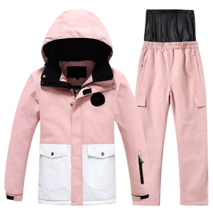 Unisex Pink Ski <b>Suit</b> Hooded Zipper Closure Waterproof Windproof Heated Eco-Friendly Color Blocked <b>Snow</b> Wear Adult Outfit - Product Image 1