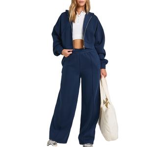 <b>Women</b> High Quality Trendy Cozy Fleece Tracksuit Outfit / Soft Brushed Fabric Comfortable Fit <b>Long</b> <b>Sleeve</b> <b>Top</b> And Matching Pants - Product Image 1