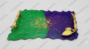 Bandeja Moderna de Resina Epoxi de un Solo Nivel con Asa de Hoja, Diseño Rectangular para Servir y Almacenar en Cocina y Hogar - Product Image 1