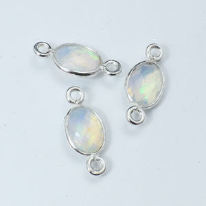 Opal Gemstone Connectors Both Sided Faceted Oval Shape Charms Jewelry Making 925 <b>Solid</b> Sterling <b>Silver</b> DIY jewellery findings - Product Image 6