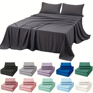 Ensemble de draps en microfibre brossée ultra douce 4 pièces, 1 drap plat, 1 drap-housse, <span class=keywords><strong>2</strong></span> taies d'oreiller, résistant aux plis, personnalisé, vente en gros pour la maison et l'hôtel - Product Image 1