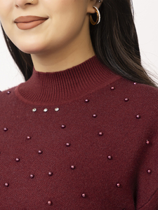 เสื้อสเวตเตอร์คอสูงถักสำหรับผู้หญิง แขนยาว สีพื้น แต่งกระดุม สวมใส่สบายๆ สำหรับฤดูหนาว สไตล์ทันสมัย - Product Image 6