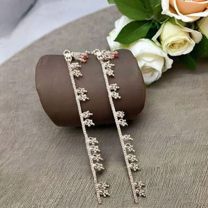 <b>Women's</b> Fashion Trendy Indian Silver <b>Anklets</b> with Circling Setting Elegant Payal Design - Product Image 4