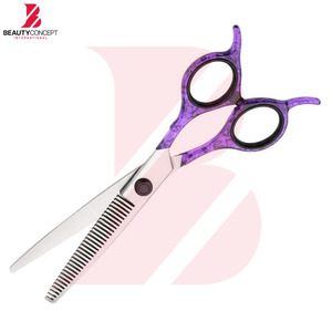Ciseaux à effiler les cheveux professionnels avec logo personnalisé, motif violet, manche en plastique, outils de coiffure pour salon de coiffure - Product Image 3