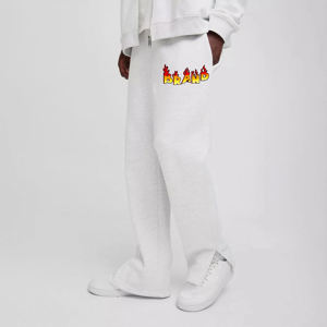 Pantalon de survêtement mi-taille mi-lourd en polyester/coton pour homme, coupe large, élastique, décontracté et élégant, couleur unie - Product Image 1