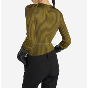 Wholesale High Quality Wool/Acrylic Coarse Wool 220g Warm <b>Cardigan</b> <b>Sweater</b> Women 2 by 1 Rib Style V-Neck Patch Design - Product Image 2