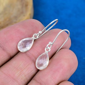 Handmade Clear Quartz Pear Shape Gemstone Drop Earrings 925 <b>Sterling</b> <b>Silver</b> - Product Image 3