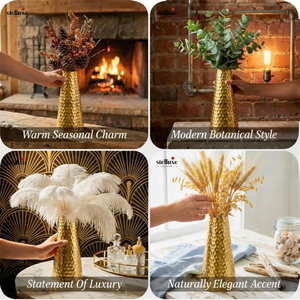 Vase en métal doré élégant, porte-fleurs décoratif, centre de table de luxe pour la maison, le bureau, le salon, la chambre à coucher - Product Image 4