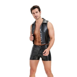 Fashionable Breathable Knitted Faux Leather Sleeveless Button <b>Men's</b> Vest <b>Waistcoat</b> Dance & Performance Wear - Product Image 2